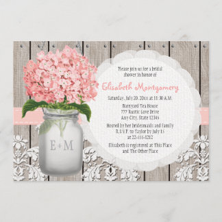 Pink Hydrangea Mit Monogramm Mason Jar Brautparty Einladung