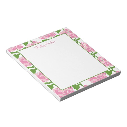 Pink Hydrangea Muster Notepad Notizblock (angewinkelt)