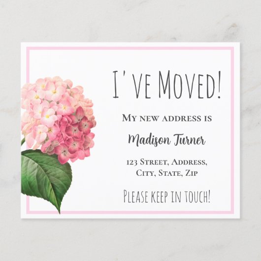 Pink Hydrangea Neue Zuhause-Ankündigung Flyer (Vorne)