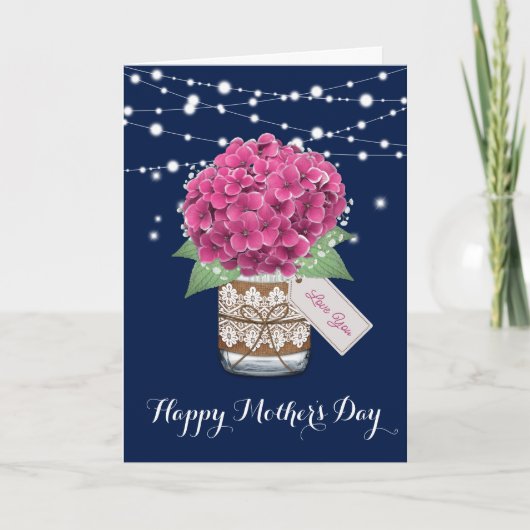 Pink Hydrangea Niedlich Rustic Blue Mother Day Karte (Vorderseite)