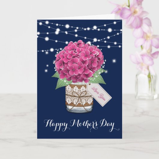 Pink Hydrangea Niedlich Rustic Blue Mother Day Karte (Orchidee)