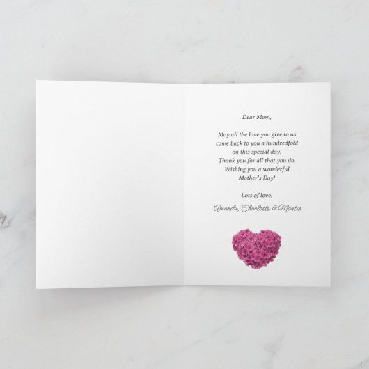 Pink Hydrangea Niedlicher Muttertag Karte (Innenseite)