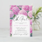Pink Hydrangea Oh Girl Baby Dusche Einladung (Stehend Vorderseite)