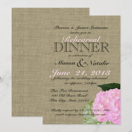 Pink Hydrangea Probe Dinner 12x18 Einladung (Vorne/Hinten)