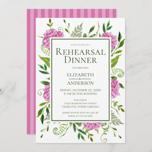 Pink Hydrangea Probe Dinner Einladung (Vorne/Hinten)