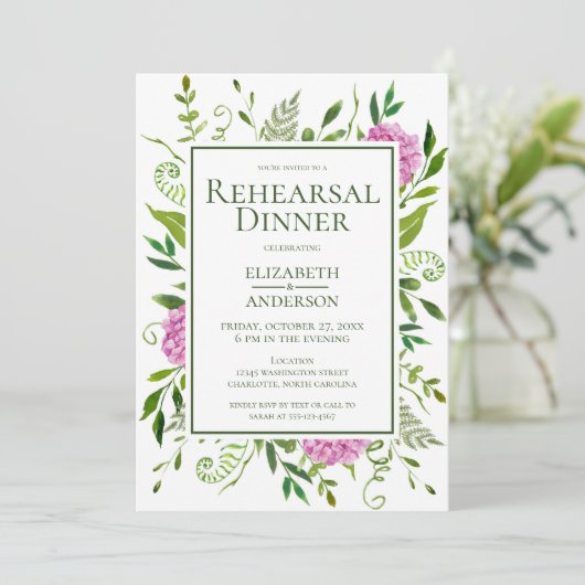 Pink Hydrangea Probe Dinner Einladung (Stehend Vorderseite)