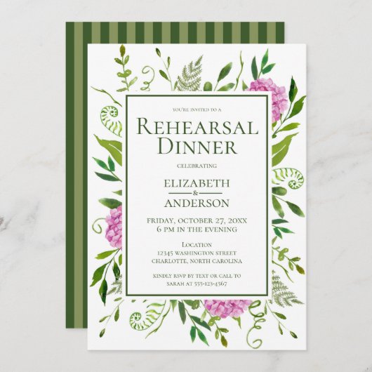 Pink Hydrangea Probe Dinner Einladung (Vorne/Hinten)