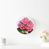 Pink Hydrangea Rosa Blume Rosa Blütenblume Runde Wanduhr (Zuhause)
