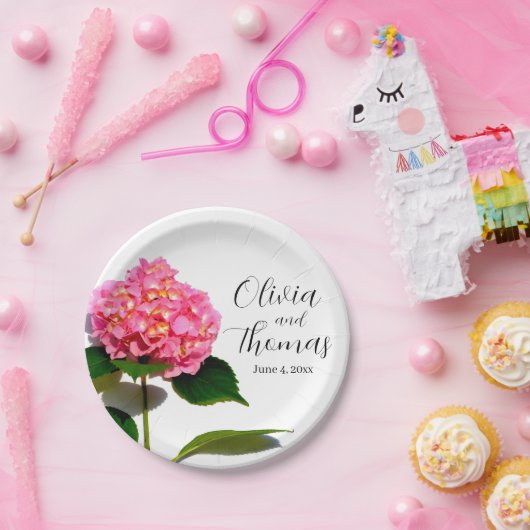 Pink Hydrangea Rosa Blume Rosa Rosen Pappteller (Party)