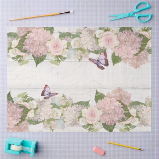 Pink Hydrangea Rose Butterfly Blume Blumenschrift Seidenpapier (Basteln)