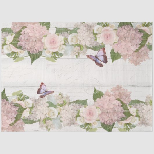 Pink Hydrangea Rose Butterfly Blume Blumenschrift Seidenpapier (Vorderseite)