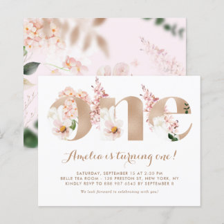 Pink Hydrangea Rose Gold Einladung zum ersten Gebu