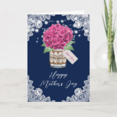 Pink Hydrangea Rustic Lace Blue Mother Day Karte (Vorderseite)