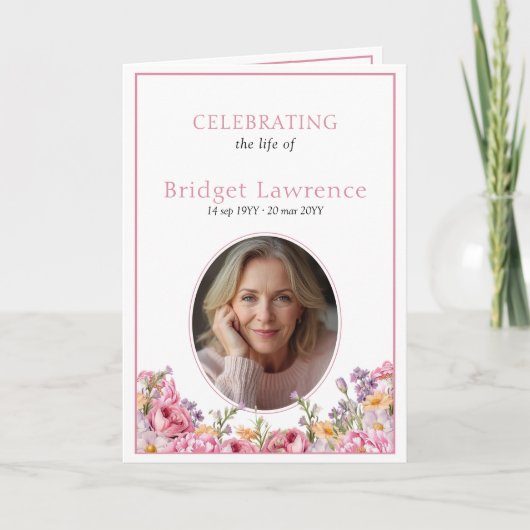 Pink Hydrangea Summer Flowers Funeral Folded Programm (Vorderseite)