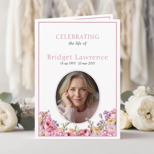 Pink Hydrangea Summer Flowers Funeral Folded Programm