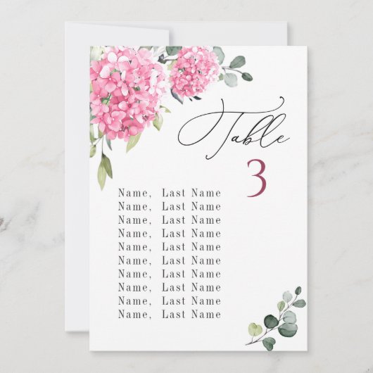 Pink Hydrangea Tischnummer Seekartenkarten (Vorderseite)