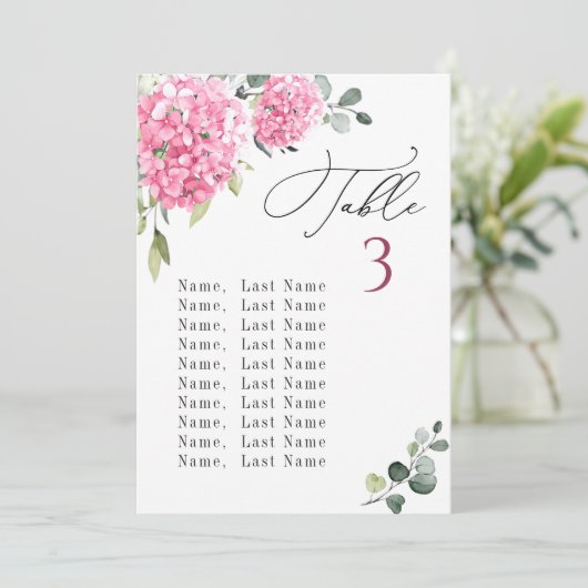 Pink Hydrangea Tischnummer Seekartenkarten (Stehend Vorderseite)