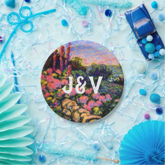 Pink Hydrangea, üppiger Garten & Initialen Pappteller (Party)