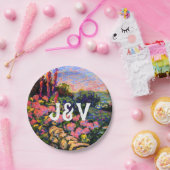 Pink Hydrangea, üppiger Garten & Initialen Pappteller (Party)