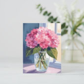 Pink Hydrangea Vase Blume Bouquet Wasserfarbe Postkarte (Stehend Vorderseite)