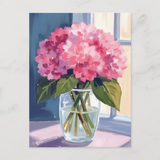 Pink Hydrangea Vase Blume Bouquet Wasserfarbe Postkarte (Vorderseite)