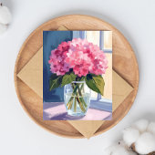 Pink Hydrangea Vase Blume Bouquet Wasserfarbe Postkarte
