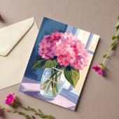 Pink Hydrangea Vase Blume Bouquet Wasserfarbe Postkarte