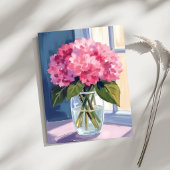Pink Hydrangea Vase Blume Bouquet Wasserfarbe Postkarte