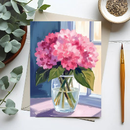 Pink Hydrangea Vase Blume Bouquet Wasserfarbkarte
