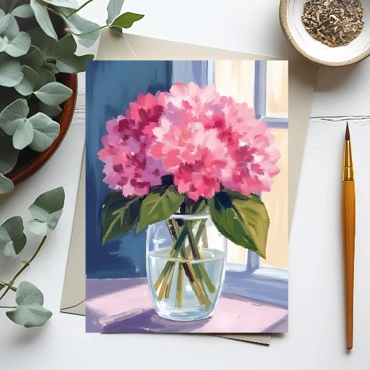 Pink Hydrangea Vase Blume Bouquet Wasserfarbkarte