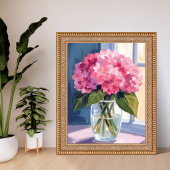 Pink Hydrangea Vase Flower Bouquet Watercolor Poster