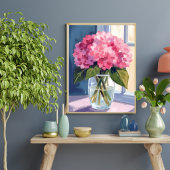 Pink Hydrangea Vase Flower Bouquet Watercolor Poster
