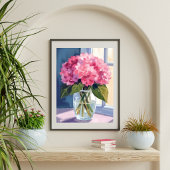 Pink Hydrangea Vase Flower Bouquet Watercolor Poster
