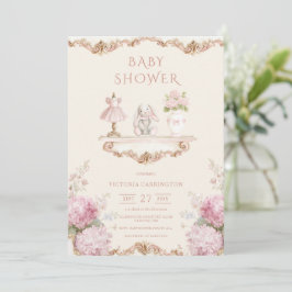 Pink Hydrangea Vintage Baby Shower Invitation Einladung