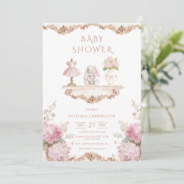 Pink Hydrangea Vintage Baby Shower Invitation Einladung