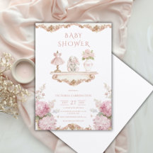 Pink Hydrangea Vintage Baby Shower Invitation