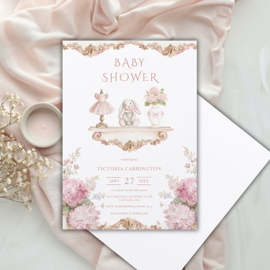 Pink Hydrangea Vintage Baby Shower Invitation Einladung