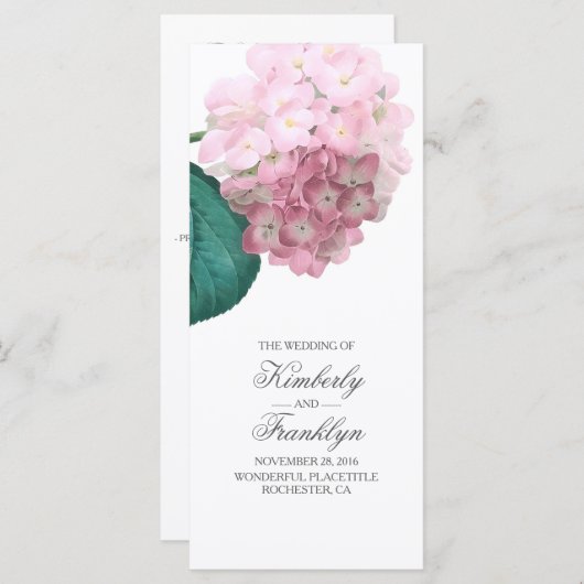 Pink Hydrangea Vintage Blumenhochzeitprogramme Programm (Vorne/Hinten)