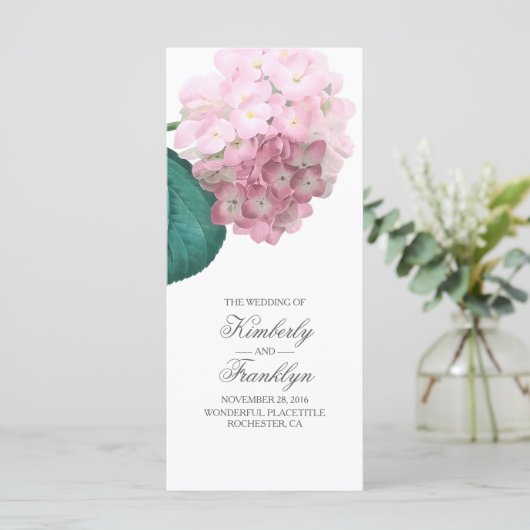 Pink Hydrangea Vintage Blumenhochzeitprogramme Programm (Stehend Vorderseite)