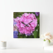 Pink Hydrangea Wall Clock Quadratische Wanduhr (Zuhause)