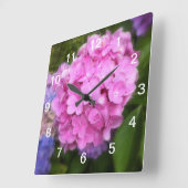 Pink Hydrangea Wall Clock Quadratische Wanduhr (Winkel)