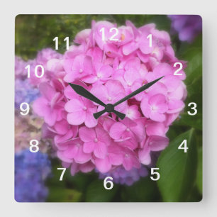 Pink Hydrangea Wall Clock Quadratische Wanduhr