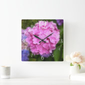 Pink Hydrangea Wall Clock Quadratische Wanduhr (Zuhause)