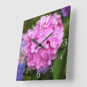 Pink Hydrangea Wall Clock Quadratische Wanduhr (Winkel)