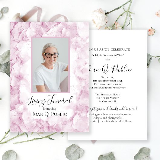 Pink Hydrangea Wasserfarbe Lebendes Party Beerdigu Einladung