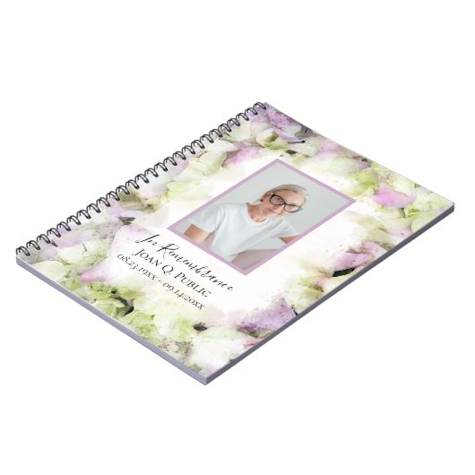 Pink Hydrangea Watercolor Beerdigung Gästebuch Notizblock (Linke Seite)