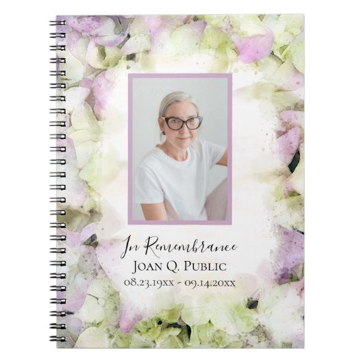 Pink Hydrangea Watercolor Beerdigung Gästebuch Notizblock (Vorderseite)