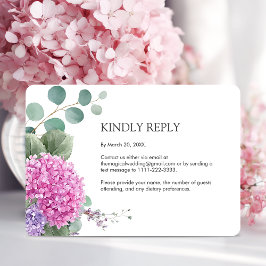 Pink Hydrangea Watercolor Flowers Elegant Wedding RSVP Karte