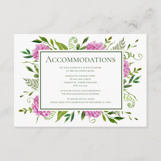 Pink Hydrangea Wedding Begleitkarte (Vorderseite)