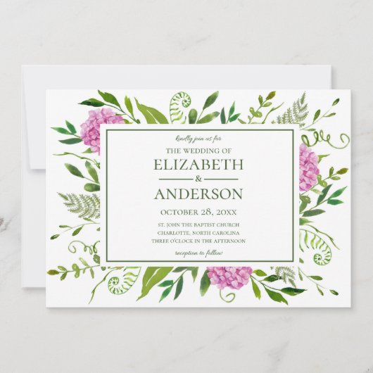 Pink Hydrangea Wedding Einladung (Vorderseite)